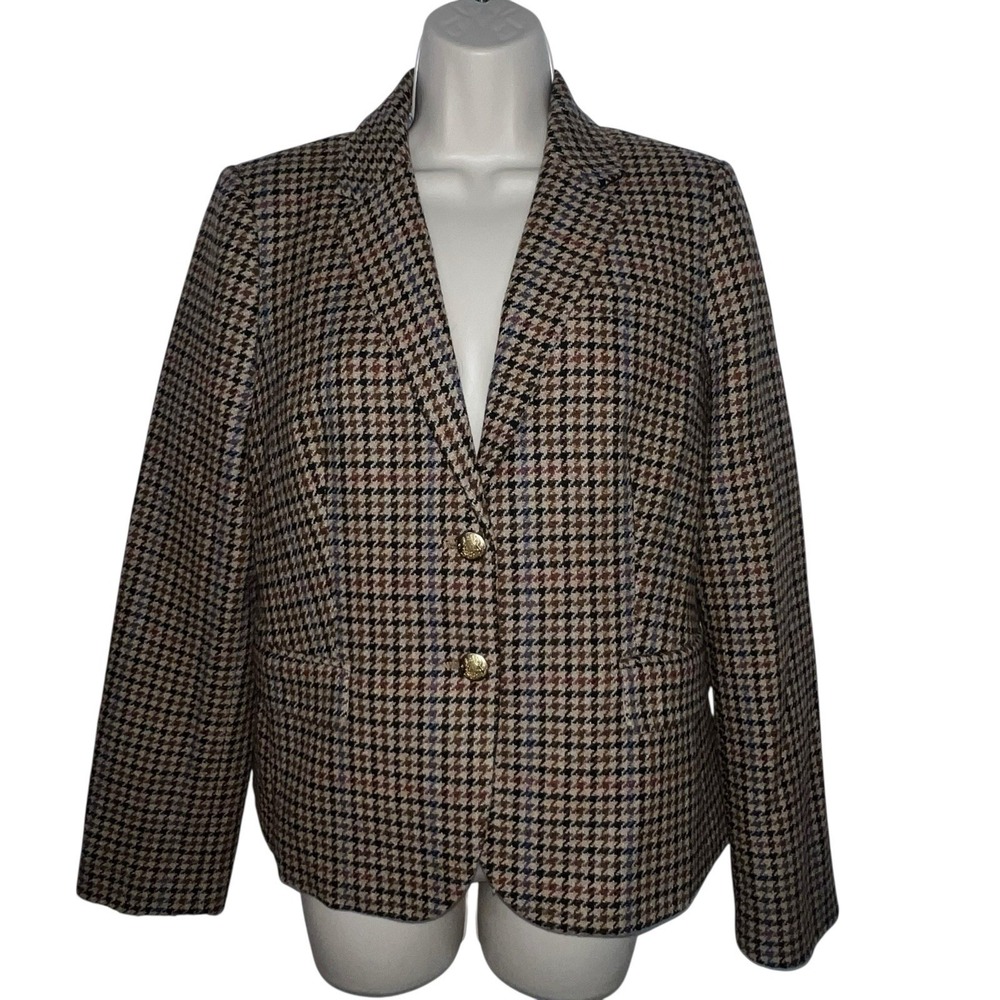 J. Crew Factory Women's Wool-blend Schoolboy Blazer in Houndstooth Brown Size 10